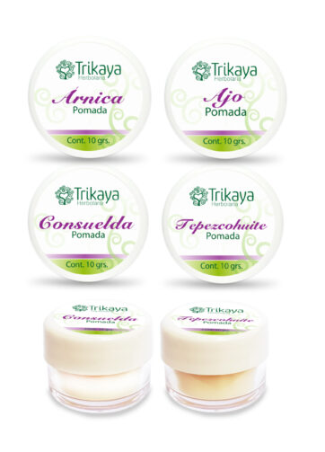 Pomadas de 10 grs: Árnica, Ajo, Consuelda y Tepezcohuite